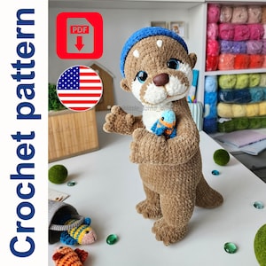 Crochet Otter pattern, plush baby otter, amigurumi toy pdf pattern, soft animal tutorial, english crochet pattern, gift or nursery decor