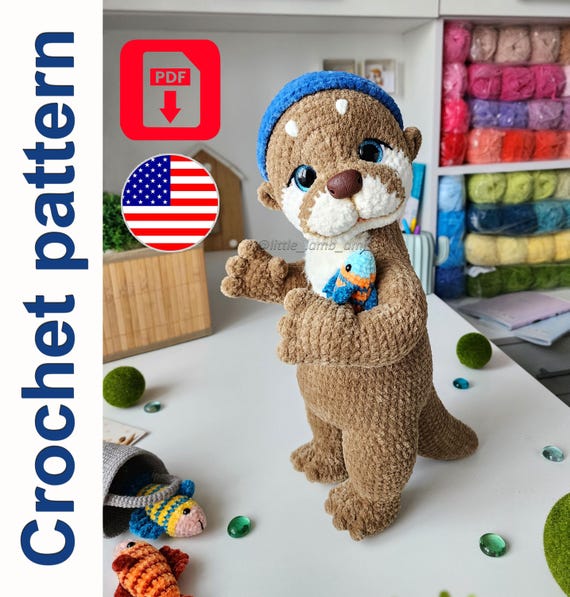 Preview of Crochet Otter pattern, plush baby otter, amigurumi toy pdf pattern, soft animal tutorial, english crochet pattern, gift or nursery decor by ThreadTutorial