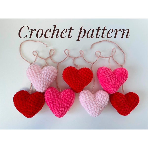 Crochet Plush Hearts Garland Pattern, Valentines decor, Wedding garland