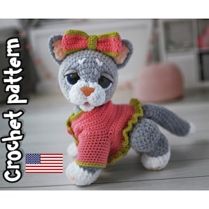 Patron de chat au crochet, chat amigurumi, animal au crochet, peluche chat, PDF ANGLAIS, tutoriel DIY