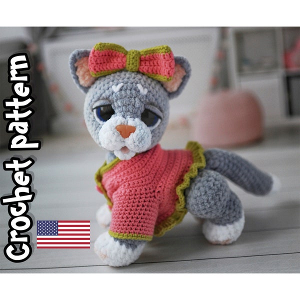 Crochet cat pattern, amigurumi cat, crochet animal, cat stuffed animal, ENGLISH PDF, DIY tutorial