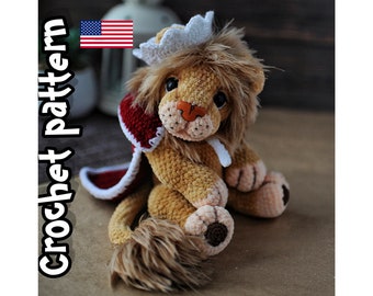 Crochet lion pattern, crochet animals, amigurumi lion pattern, stuffed lion, plush pattern, ENGLISH PDF, DIY tutorial