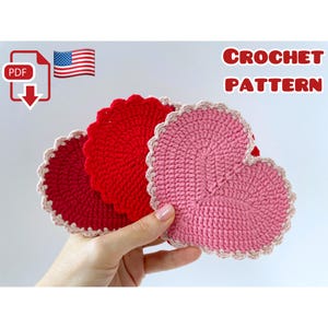 Crochet Coasters Pattern, Crochet Heart Coasters