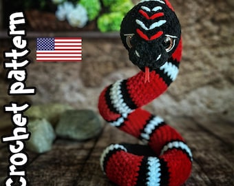 Crochet Snake Pattern for Halloween. Striped amigurumi serpent toy PDF tutorial