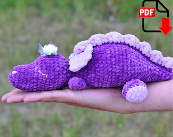 Crochet Dragon pattern in plush yarn. Amigurumi Baby Dragon PDF with instant digital download