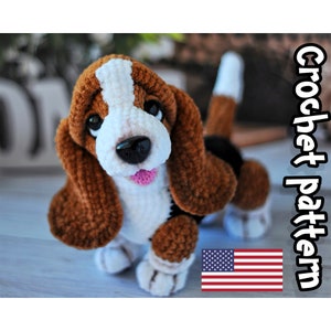 Crochet Basset Hound dog pattern, dog crochet pattern, stuffed dog, dog toy, plush pattern, amigurumi animals, ENGLISH PDF, DIY tutorial