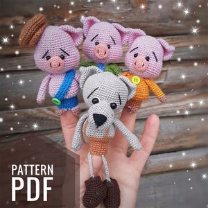 Finger Theater "Three Little Pigs". Crochet tutorial Amigurumi toys. Educational toy for children.