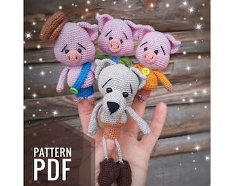 Finger Theater "Three Little Pigs". Crochet tutorial Amigurumi toys. Educational toy for children.