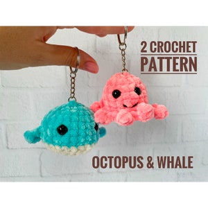 Plush Keychain Octopus and Whale, Crochet Pattern Octopus and Whale