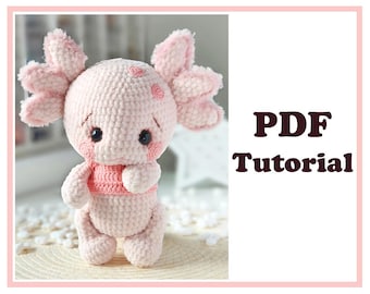 Modello all'uncinetto Baby Axolotl. PDF del modello all'uncinetto. Schema di peluche Amigurumi all'uncinetto.