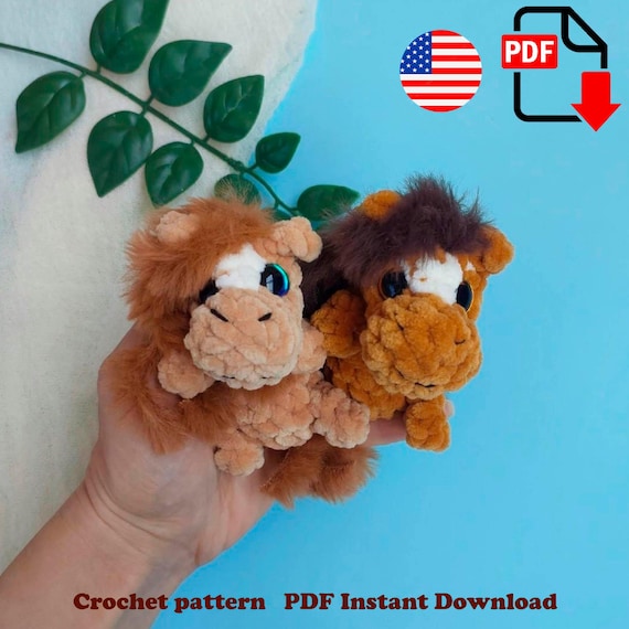 Preview of No sew crochet horse pattern: cute plush pony bag charm, instant PDF download by ThreadTutorial