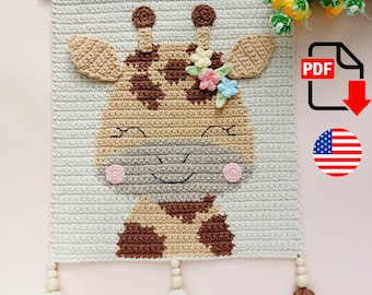 Giraffe Wall Hanging Crochet Pattern. Floral Nursery Wall Decor with Tassels PDF