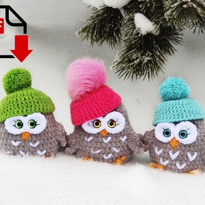 Owlet Elvis. Owl crochet pattern PDF. Amigurumi plush owl. Pattern of a little owl. Owl in a hat. Christmas gift