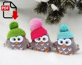 Owlet Elvis. Owl crochet pattern PDF. Amigurumi plush owl. Pattern of a little owl. Owl in a hat. Christmas gift