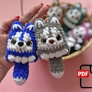Husky Dog Keychain. Crochet pattern. A stuffed dog. ENGLISH PDF, DIY tutorial