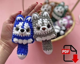 Llavero de perro husky. Patrón de crochet. Un perro de peluche. PDF EN INGLÉS, Tutorial DIY
