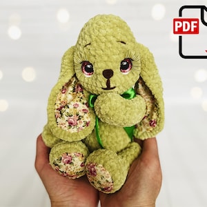 Plush Bunny. Amigurumi Rabbit, Crochet Pattern. DIY Toy Tutorial