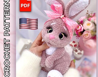 Cute Bunny Crochet Pattern – Soft Stuffed Animal PDF Tutorial for Beginners – Easter Gift Idea – Amigurumi Rabbit for Kids & Adults