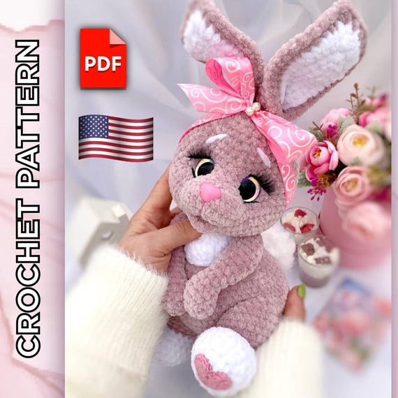 Preview of Cute Bunny Crochet Pattern – Soft Stuffed Animal PDF Tutorial for Beginners – Easter Gift Idea – Amigurumi Rabbit for Kids & Adults by ThreadTutorial