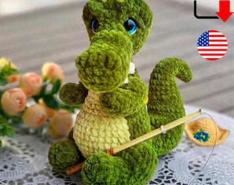 Wzór na szydełkowego pluszowego krokodyla. Zielony, amigurumi, aligator – samouczek PDF.