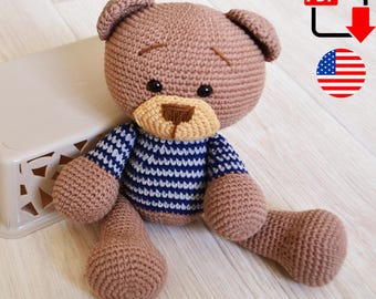 Crochet Teddy Bear Pattern. Classic Amigurumi Plush Toy PDF Tutorial. Soft Stuffed Animal. Instant Digital Download