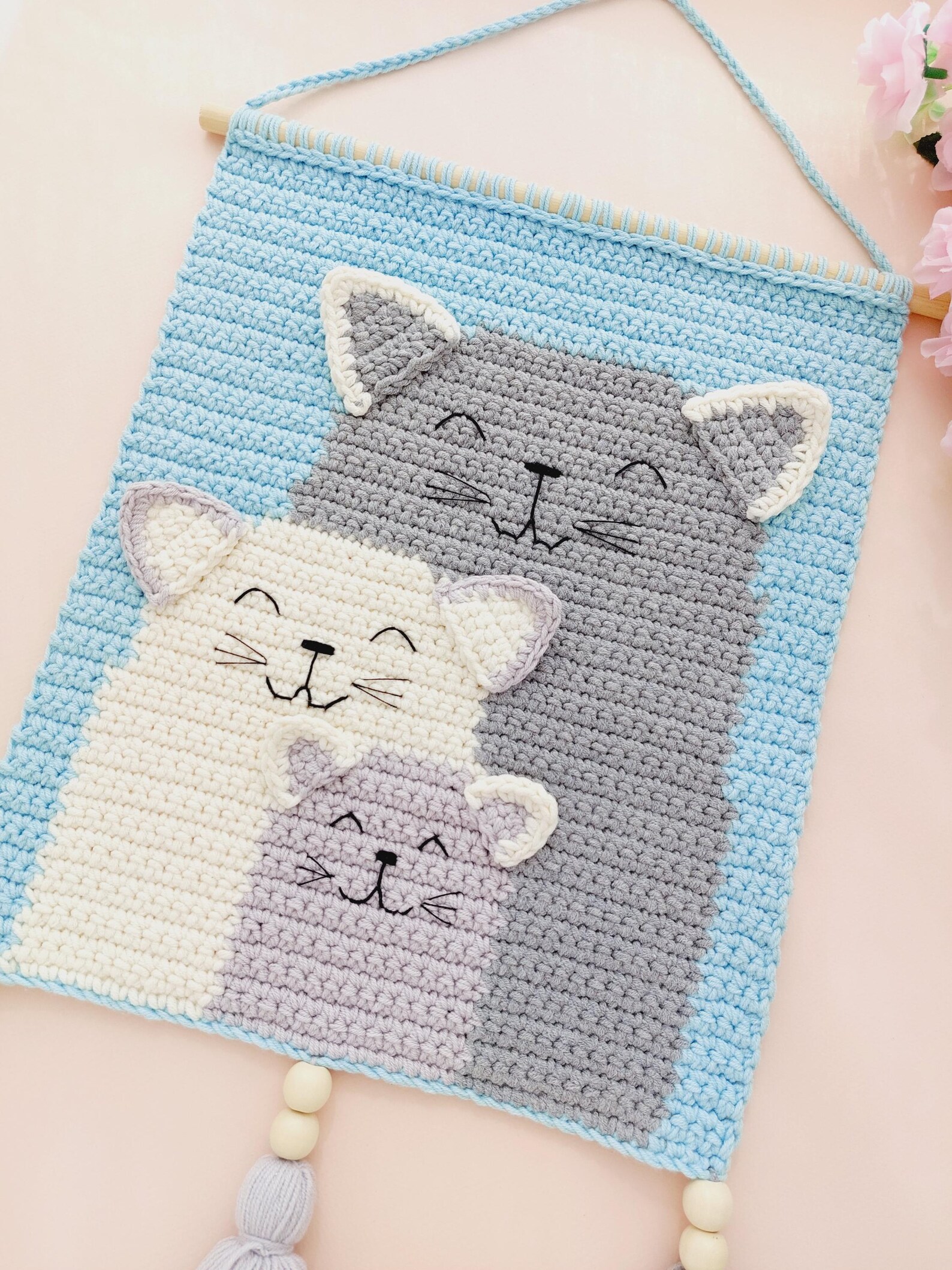 Cats Family Crochet Wall Hanging Pattern, Crochet Wall Decor Pattern ...