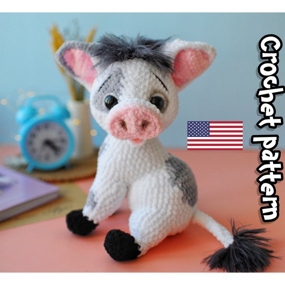Preview of Pig crochet pattern, crochet cute piglet, crochet animals, pig plush, ENGLISH PDF, DIY tutorial by ThreadTutorial