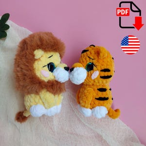 Crochet Little Lion and Tiger cub NO SEW pattern, amigurumi toy for beginners, easy plush animal, PDF crochet tutorial