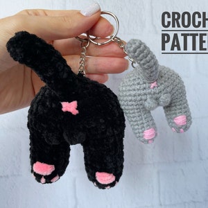 Cat Butt Crochet Keychain Pattern, Cat lover gift image 1