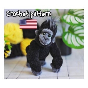 Crochet Gorilla, monkey crochet pattern, baby gorilla pattern, plush gorilla, Stuffed toy, ENGLISH PDF, DIY tutorial
