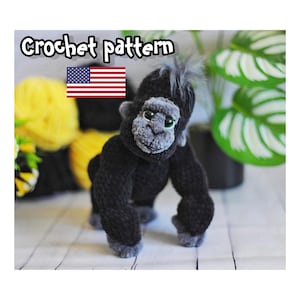 Crochet Gorilla, monkey crochet pattern, baby gorilla pattern, plush gorilla, Stuffed toy, ENGLISH PDF, DIY tutorial