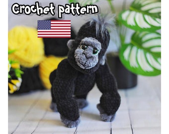Crochet Gorilla, monkey crochet pattern, baby gorilla pattern, plush gorilla, Stuffed toy, ENGLISH PDF, DIY tutorial
