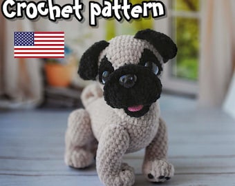 Crochet Pug pattern, pug stuffed animal, crochet dog pattern, crochet amigurumi ENGLISH PDF, DIY tutorial