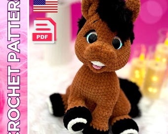 Patrón de caballo de crochet: peluche amigurumi, símbolo del año 2026, descarga instantánea en PDF.