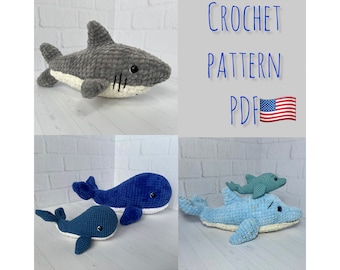 Crochet Sea Animals Pattern: Crochet Shark, Dolphin, Whale