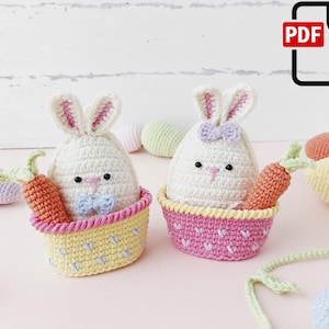 Crochet Easter Decoration Pattern, Easter Toys Crochet Pattern, Easter Bunnies in the Basket, Easter Table Decor