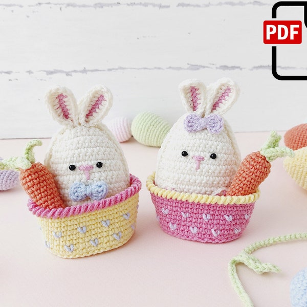 Crochet Easter Decoration Pattern, Easter Toys Crochet Pattern, Easter Bunnies in the Basket, Easter Table Decor