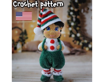 Crochet Christmas elf pattern, crochet doll pattern, amigurumi doll, plush pattern, New year’s Elf, crochet gnome, PDF English, DIY Tutorial