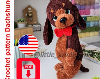 Crochet dachshund pattern. Plush amigurumi dog, instant PDF download in English