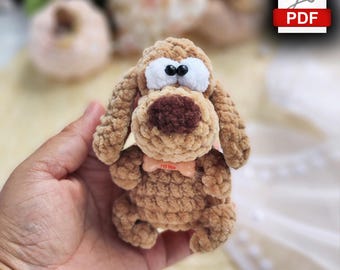 Häkelanleitung für einen kleinen Hund mit Schritt-für-Schritt-PDF-Anleitung und Sofort-Download für einen kleinen Amigurumi-Welpen