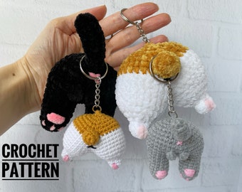 Cat Butt and Dog Butt, Crochet Keychain Pattern, Cat lover gift, Dog lover gift