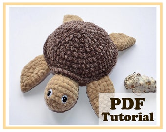 Patrón de tortuga marina a crochet. Tutorial en PDF para amigurumi de animales marinos de peluche. Juguete suave de vida marina para decoración infantil y regalos.