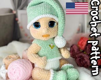 Modèle de poupée au crochet, nuisette au crochet, amigurumi au crochet, poupée en peluche, ange au crochet, PDF ANGLAIS, tutoriel DIY