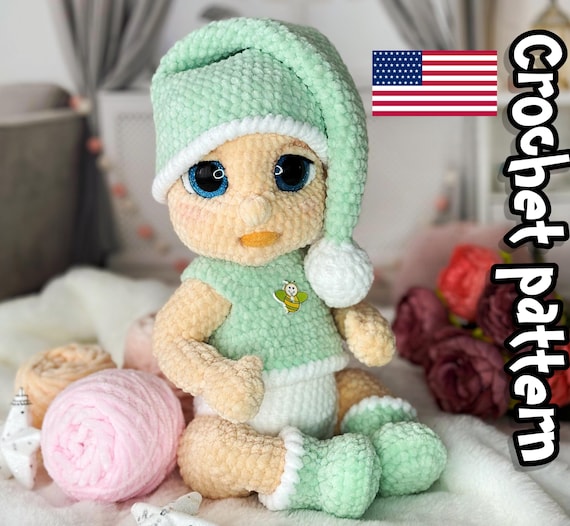Crochet doll pattern, crochet baby doll, crochet amigurumi, stuffed doll, angel crochet, ENGLISH PDF, DIY tutorial
