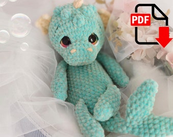 Nessie the water dragon. NO SEW Crochet toy pattern.