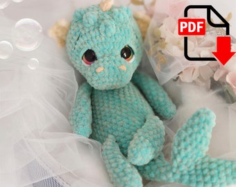 Nessie the water dragon. NO SEW Crochet toy pattern.