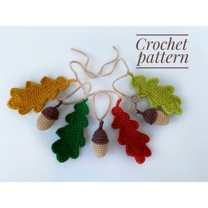 Fall garland crochet pattern, Crochet garland oak and acorns