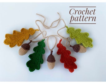 Fall garland crochet pattern, Crochet garland oak and acorns