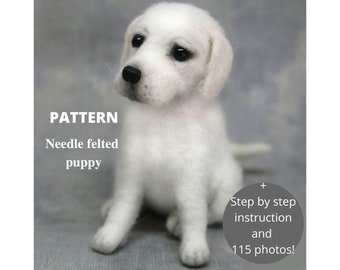 Needle felted Golden Retriever Puppy pattern. Realistic dog tutorial with instant PDF download