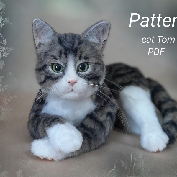 Pattern Cat Tom, for SEWING toy, Pattern pdf, Pattern kitten, Pattern Plush toys, Pattern Puff, Pattern Realistic Toys